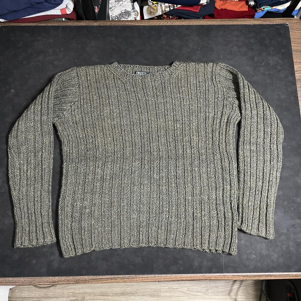 Polo Ralph Lauren Sweater Men Vintage Military Wool Linen Rib Knit Crewneck 90s